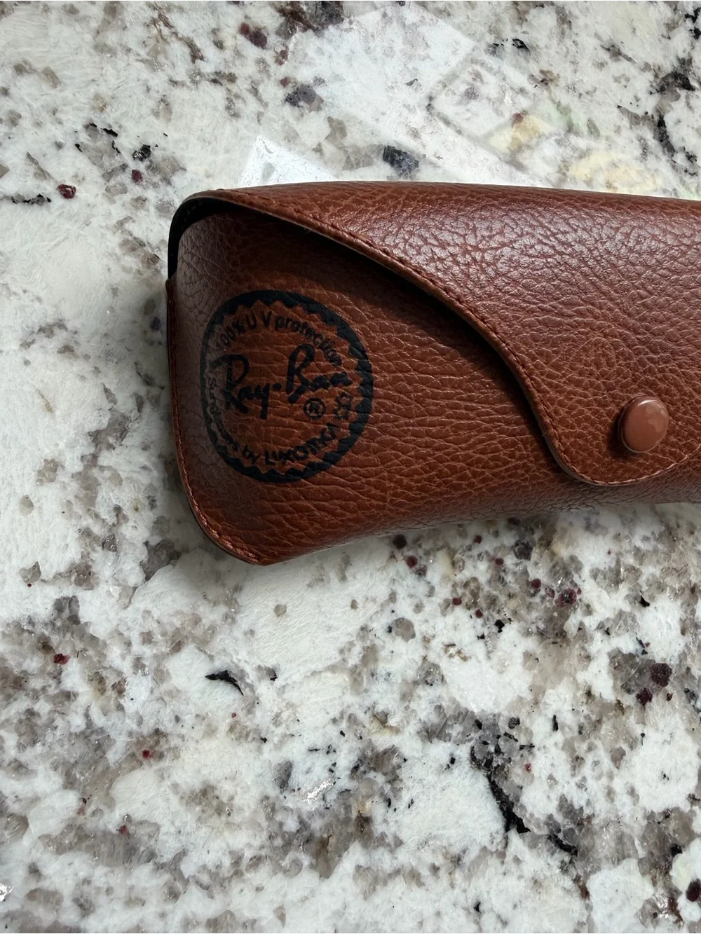 Ray-Ban Brown Leather Sunglasses Case with Gray Cleaning Cloth